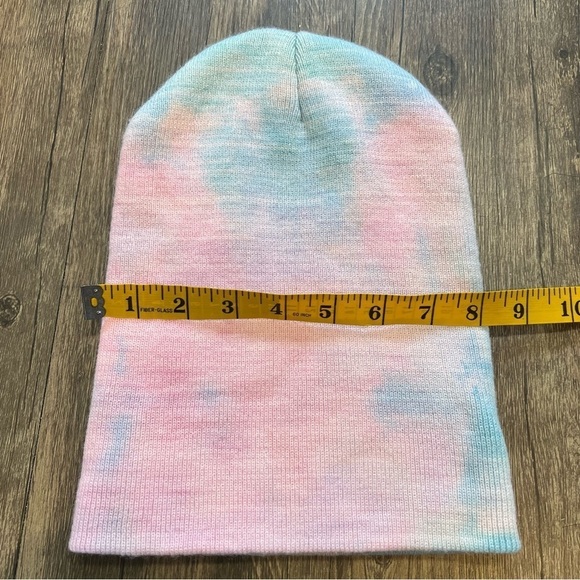 Tie Dye Pink Blue Beanie Cuffed Knitted Hat Winter Snow Holiday One Size - Picture 2 of 6